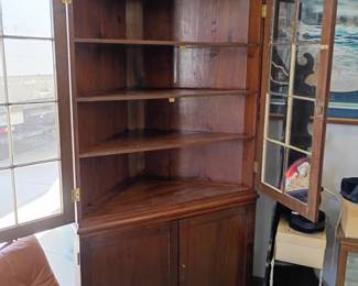 Handmade walnut finish corner china cabinet
