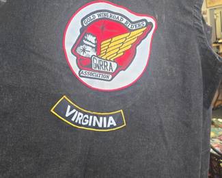 Gold wing road riders assoc cuts x 2 with pins, and patches