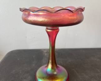 Late Victorian Stretched Carnival Glass Compote