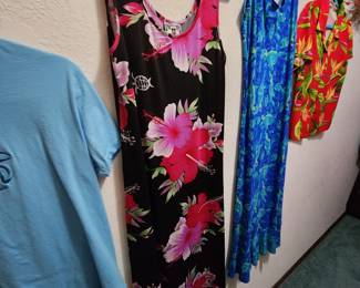 Many Hawaiian Dresses and Shirts.