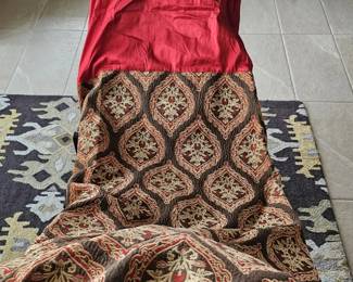 Italian Scalamadre and silk custom curtain panels, 2, over 7' tall, exquisitely made by hand.
