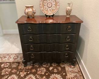 4 Drawer black and walnut dresser, curved in the art nouveau / arts and crafts style.  Cedar lined. 