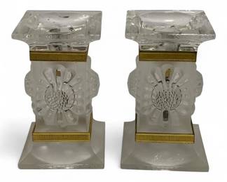 Lalique Double Gold-Banded Candlestick holders.