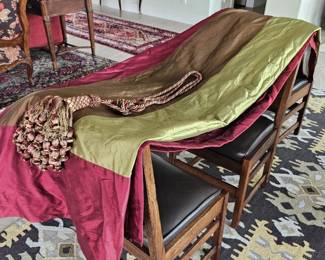 Italian single silk custom curtain panel, with tassled tiedback.  All fully insulated as well. 