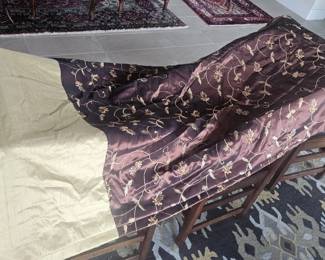 Italian Silk curtains, custom made, 2 panels, with tie backs, gold embroidery.  