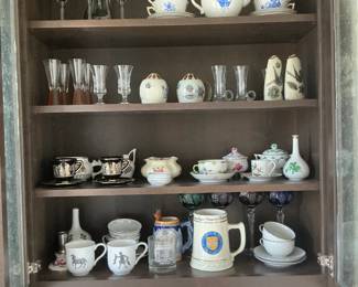 Multiple italian, Hungarian crystal, Hungarian Herend Porcelein pieces (Tea set in blue apony from 1940, rare WWII).  Ken Edwards-signed Mexican salt & pepper shakers.  Other Herend, German, and Greek pieces.  