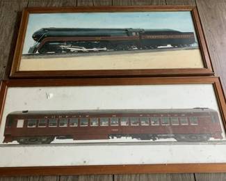 259 - Pr Framed Train Pictures 10"x23" (Description): A pair of framed pictures, each measuring 10 inches by 23 inches.