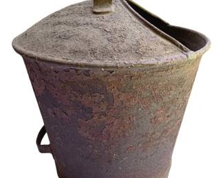 772 - Antique Metal Pail 14"x12" (Description): Antique metal pail with lid and handle. Shows aged patina consistent with age. Measures 14 inches by 12 inches.