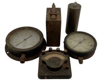 965 - 5pc. Lot Antique Items (Description): A collection of five antique items including gauges and industrial equipment. The lot features various vintage measuring instruments and components.