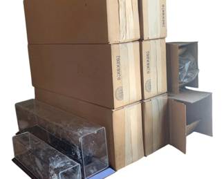 458 - Group Lot of Train Display Cases (Description): Group lot of assorted size train display cases. These display cases come in various sizes, suitable for showcasing model trains and related collectibles.