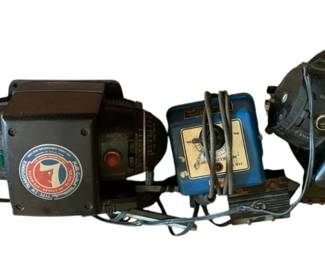 532 - Lot Train Transformers (Description): A lot of train transformers. These vintage model railroad power supplies were used to control electric toy trains. The lot includes multiple transformers of various styles and manufacturers.