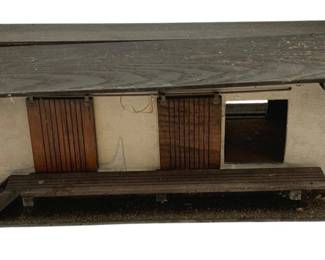 507 - Wood O Scale House 6"x6"x9" (Description): Wood O scale model house suitable for train layouts and dioramas. Measures 6 inches by 6 inches by 9 inches.