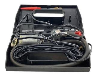 780 - Fluid Transfer Pump Kit 3.5"x9"x5" (Description): Fluid transfer pump kit housed in a portable carrying case. Complete with hoses, connectors, and electrical leads with clips. Measures 3 1/2" x 9" x 5". Used as is electric/electronic/mechanical item. No guarantee all components, untested.