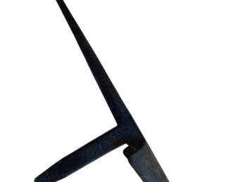 766 - Slaters Anvil 11"x27.5" (Description): Slaters anvil, a specialized tool traditionally used by roofers for shaping and cutting slate tiles. This iron anvil features the characteristic pointed stake and horizontal working surface typical of slating tools. Measures 11 inches by 27.5 inches.