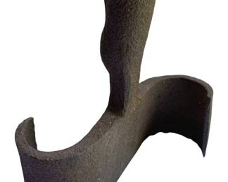 771 - Vintage Iron Hand Forged Tool Head 8"x8" (Description): Vintage iron hand forged tool head with a textured surface characteristic of hand-forged metalwork. The piece features an angular, curved design with a hollow shaft. Measures 8" x 8".