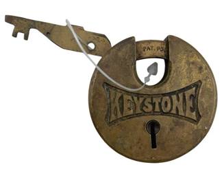652 - Keystone Padlock w/Key 2"x2" (Description): Keystone padlock with key. The lock features the Keystone brand name embossed on the front. Measures 2 inches by 2 inches.