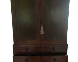 5000 - 19th Century 2 Part Linen Press on Bracket Feet (Description): Featuring paneled doors & 2 over 2 drawer base. 80 x 51 x 30