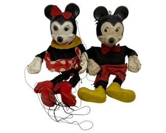 1011 - Mickey & Minnie Mouse Marionette Set (Description): A two-piece set of Mickey and Minnie Mouse marionettes. Each marionette measures 12 inches.