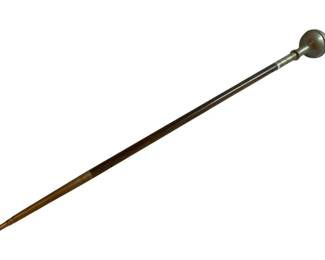 1074 - Antique Cane 45" long (Description): Antique cane measuring 45 inches long. The cane features a rounded knob handle with metal fittings and a wooden shaft.