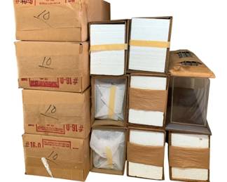 430 - 6 Display Cases & 6 Extra Plexi Tops (Description): Group lot of six complete display cases along with six extra plexiglass tops. Each case measures 7 inches by 17.5 inches by 5.5 inches.
