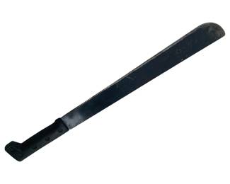 469 - Machete 22" (Description): Machete measuring 22 inches in length. Features a dark metal blade with a riveted handle.