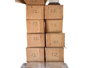 460 - Group Lot of 12 Train Display Cases (Description): Group lot of 12 train display cases. Each case features a clear acrylic cover mounted on a wood-tone base. Cases measure 4.5 inches by 13 inches by 3.5 inches.