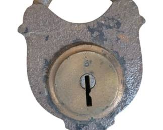 480 - Antique Padlock 3"x2" (Description): The lock features a classic shield-shaped body with a loop handle at the top. Measures 3 inches by 2 inches. Does not have key