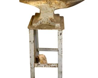 1282 - Vintage Iron Anvil on Metal Stand - 32 x 22 x 10