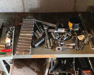 1257 - Shelf Lot of Assorted Sockets & Wrenches