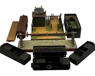 969 - Lot Assorted Train Items HO Scale (Description): A lot of assorted train items in HO scale. The collection includes various pieces suitable for model railroad layouts and displays.