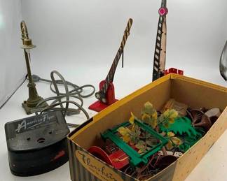 791 - Group Lot of Train Display Accessories (Description): Group lot of train display accessories. This assortment includes various items suitable for model train layouts and displays.