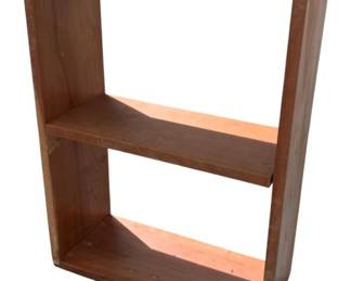453 - 2 Tier Wood Shelf 25"x18"x7.5" (Description): A two-tier wood shelf measuring 25 inches high by 18 inches wide by 7.5 inches deep. This simple wooden shelving unit features an open design with two shelf levels for storage and display.