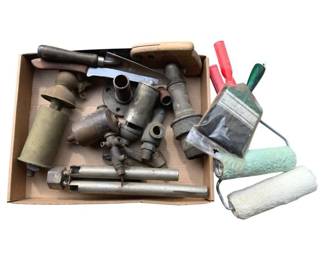 475 - Box Lot of Assorted Tools & Metal (Description): A box lot containing assorted tools and metal items. The collection includes various hand tools and miscellaneous metal pieces.