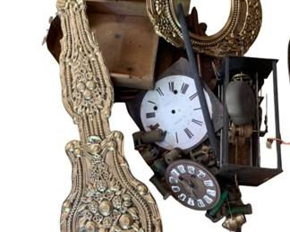 1078 - Lot Assorted Clock Parts - AS IS (Description): A lot of assorted clock parts sold as is. The collection includes various components suitable for clock repair or restoration projects. Condition varies throughout the lot.