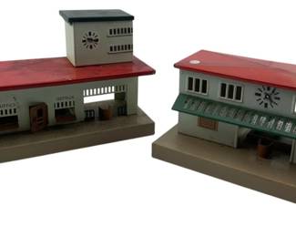 251 - Kibri Train Stations Group Lot of 2 (Description): Group lot of two Kibri train stations. These vintage model railway buildings feature detailed architectural elements typical of European train stations. Each station measures approximately 6 inches by 10 inches by 4 inches.