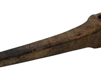 472 - Vintage Pickaxe Head 2"x14" (Description): Vintage pickaxe head showing aged patina consistent with years of use. This iron tool head features the traditional tapered point design with a square eye for handle attachment. Measures 2 inches by 14 inches.