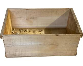 1113 - Wood Crate 12.5"x29.5"x17.5" (Description): Rustic wooden crate constructed of rough-sawn lumber with visible nail construction. The natural wood shows characteristic knots and grain patterns. Measures 12 1/2" x 29 1/2" x 17.5".