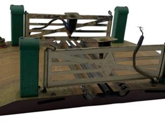 270 - Hornby Meccano Crossing Accessory 10 (Description): Hornby Meccano crossing accessory 10. This vintage model railway accessory features a level crossing gate mechanism typical of Hornby Meccano train sets. Measures 2" x 10" x 5".