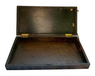 805 - Vintage Wooden Box 3.5"x24"x1.5" (Description): Vintage wooden box with hinged lid and brass hardware. Measures 3 1/2" x 24" x 1.5".