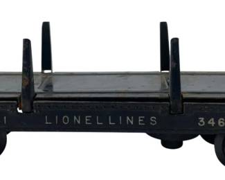 214 - Vtg Postwar Lionel 3461 Automatic Lumber Car (Description): Vintage postwar Lionel 3461 Automatic Lumber or Log Car. This classic O-gauge train car features the Lionel Lines marking and car number 3461. Measures 2" x 2" x 10".