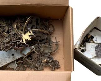406 - Group Lot of Brass Drawer Handles & Locks (Description): Group lot of brass drawer handles and locks. This assortment includes various decorative brass hardware pieces suitable for furniture restoration or repurposing projects.