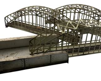 235 - Group Lot of Train Bridges 14"x5"x3" (Description): Group lot of train bridges. These model railway bridges feature detailed truss and arch designs suitable for train layouts. Measurements: 14" x 5" x 3".