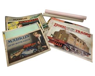 754 - Group Lot of Train Books (Description): A group lot of train books featuring vintage catalogs and publications related to model trains and toy manufacturing.