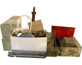 1114 - Assorted Household & Decorative Items Lot (Description): A varied lot of household and decorative items including glass display cases, assorted boxes and containers and more.