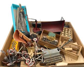 387 - Group Lot of Assorted Train Accessories (Description): Group lot of assorted train accessories. This collection includes various components and accessories for model train setups.