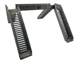 349 - Marx Tin Overhead Pedestrian Train Bridge (Description): Marx tin overhead pedestrian train bridge. Measures 8 x 13 x 0.5 inches.