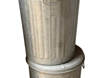 1353 - 2 Metal Trashcans w/ Lids - 23 x 18