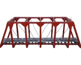 975 - Wood Train Bridge - O Scale 9.25"x28.5"x7" (Description): Wooden train bridge designed for O scale model railroads. This handcrafted bridge features a trestle-style construction with a painted finish. Measures 9.25" x 28.5" x 7".