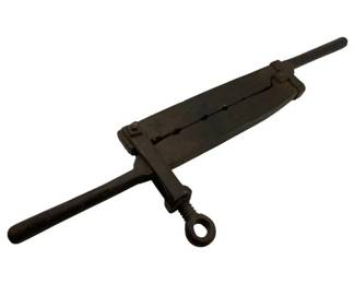729 - Vintage Handforged Tool 25"x1.5" (Description): A vintage handforged tool crafted from iron. The piece features characteristic hand-worked construction typical of traditional blacksmithing techniques. Measures 25 inches by 1.5 inches.