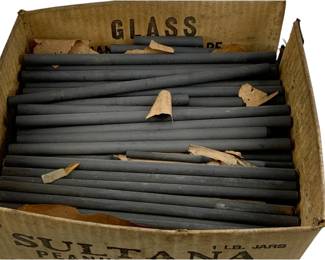 995 - Box Lot Graphite Rods 12" (Description): Box lot of graphite rods measuring 12 inches in length. The rods are stored in a vintage cardboard box.
